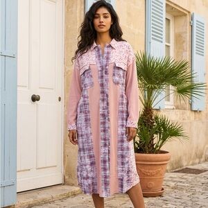 New -POL Pink Floral Button-Front Shirt Dress